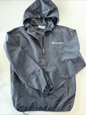 Champion Black Hooded Half-Zip Windbreaker Pullover